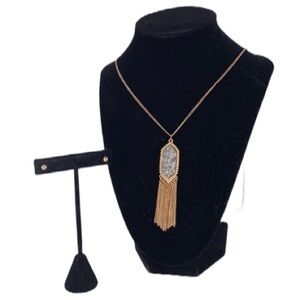 Fringe glitter stone long necklace